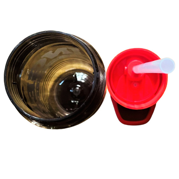 Grainger Industrial Water Bottle Brown Plastic Built in Straw Red Screw on Lid - Picture 4 of 6